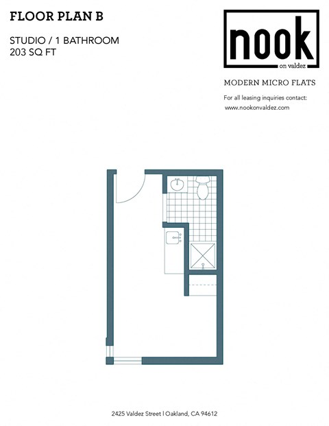 Floor plan for studio, 1 bath, 203 sqft
